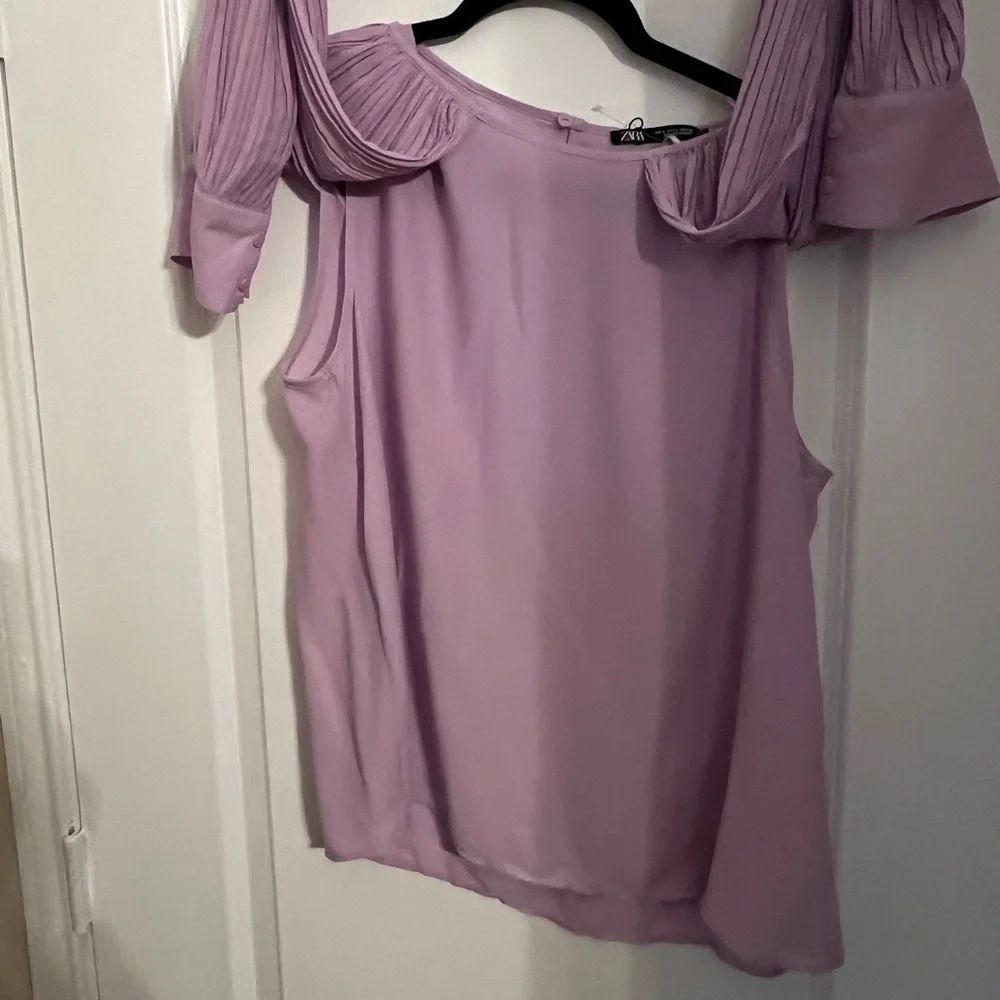 Zara Purple Pleated Bishop Sleeve Blouse - Picture 6 of 6